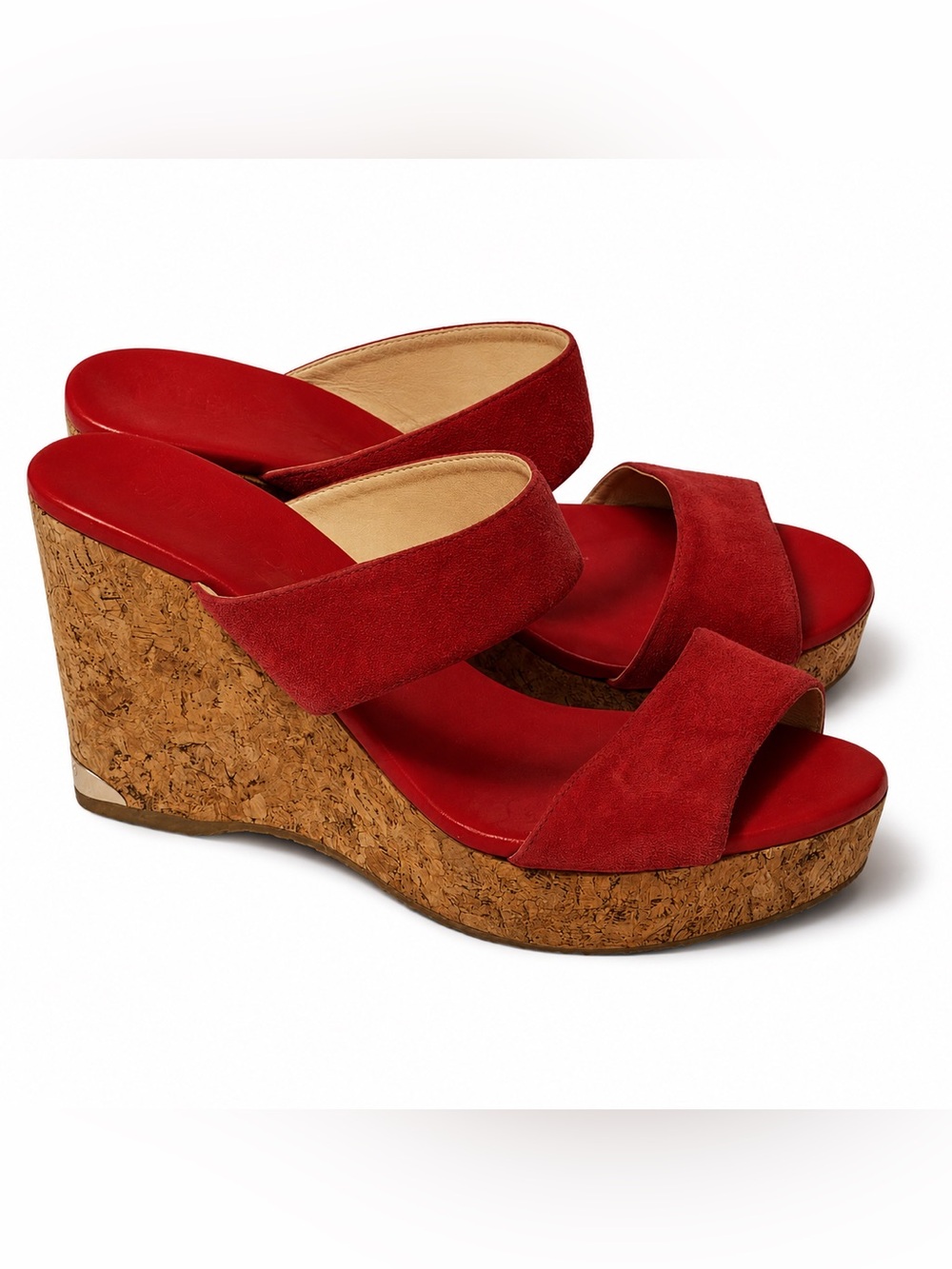 Red Suede Cork Wedge Sandals - Women